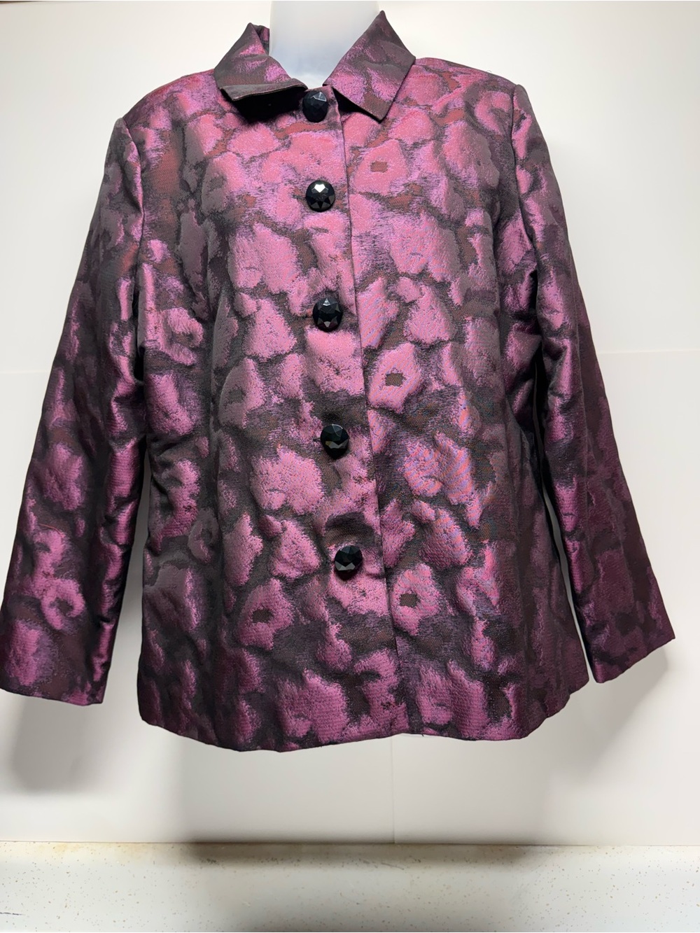 Purple Floral Jacquard Button-Front Blazer